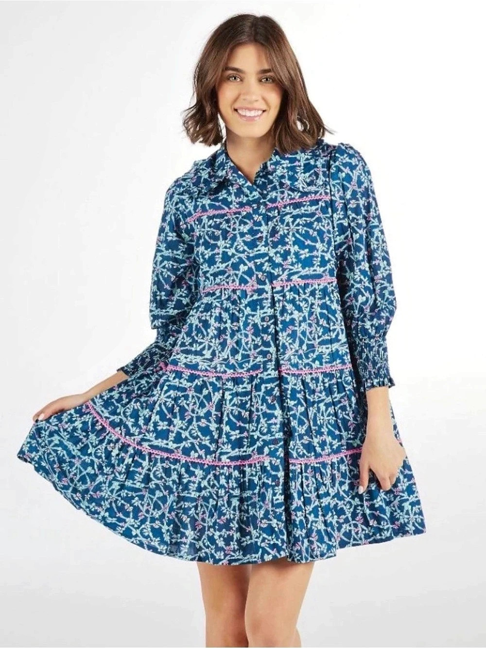 Simply Southern Allie Bow Cotton Dress Floral Mini Dress in Blue & Pink